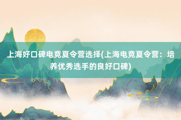 上海好口碑电竞夏令营选择(上海电竞夏令营：培养优秀选手的良好口碑)