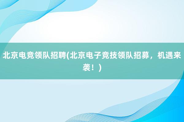 北京电竞领队招聘(北京电子竞技领队招募，机遇来袭！)