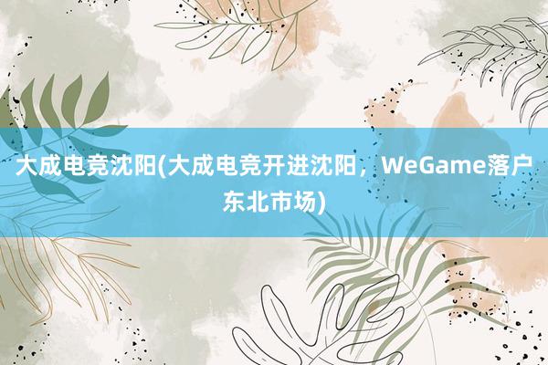 大成电竞沈阳(大成电竞开进沈阳，WeGame落户东北市场)