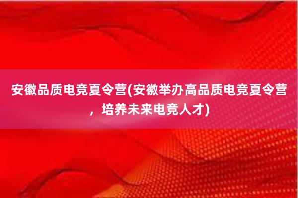 安徽品质电竞夏令营(安徽举办高品质电竞夏令营，培养未来电竞人才)