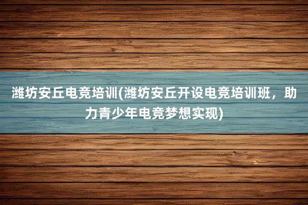 潍坊安丘电竞培训(潍坊安丘开设电竞培训班，助力青少年电竞梦想实现)