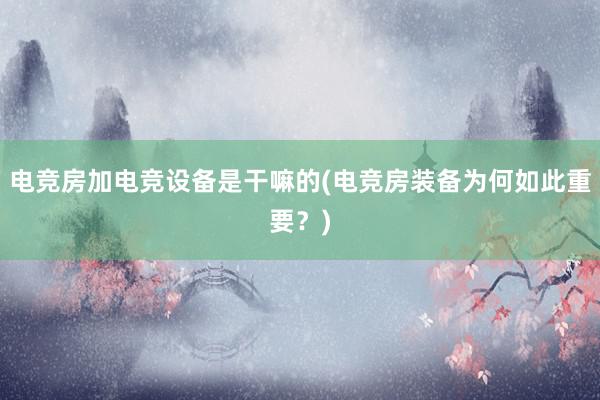 电竞房加电竞设备是干嘛的(电竞房装备为何如此重要？)