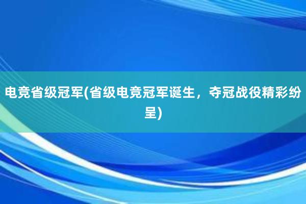 电竞省级冠军(省级电竞冠军诞生，夺冠战役精彩纷呈)