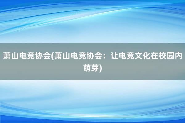 萧山电竞协会(萧山电竞协会：让电竞文化在校园内萌芽)