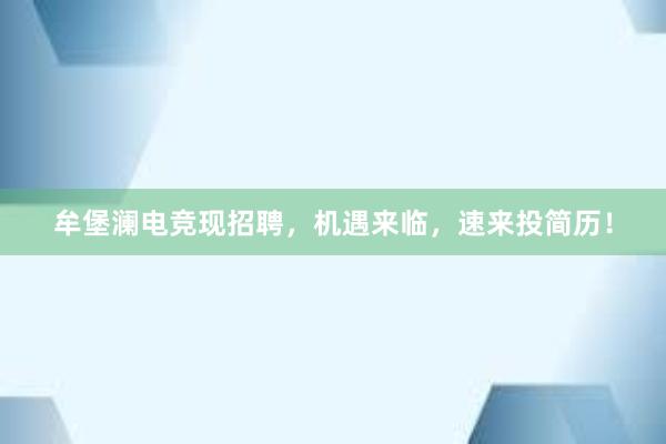 牟堡澜电竞现招聘，机遇来临，速来投简历！