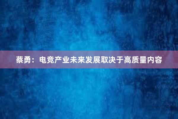 蔡勇：电竞产业未来发展取决于高质量内容