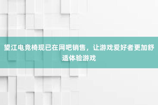 望江电竞椅现已在网吧销售，让游戏爱好者更加舒适体验游戏