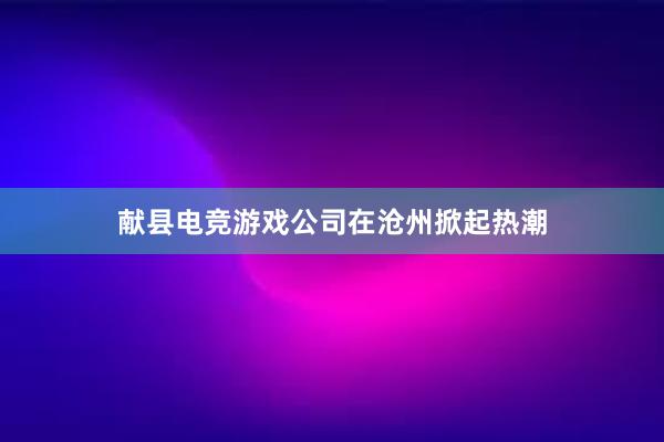 献县电竞游戏公司在沧州掀起热潮